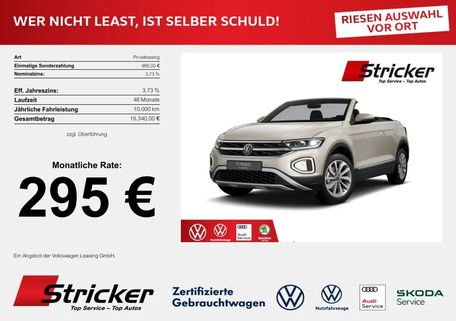 Volkswagen T-Roc Cabriolet   Style 295,-mtl. Windschott RFK GJ Silber - 2
