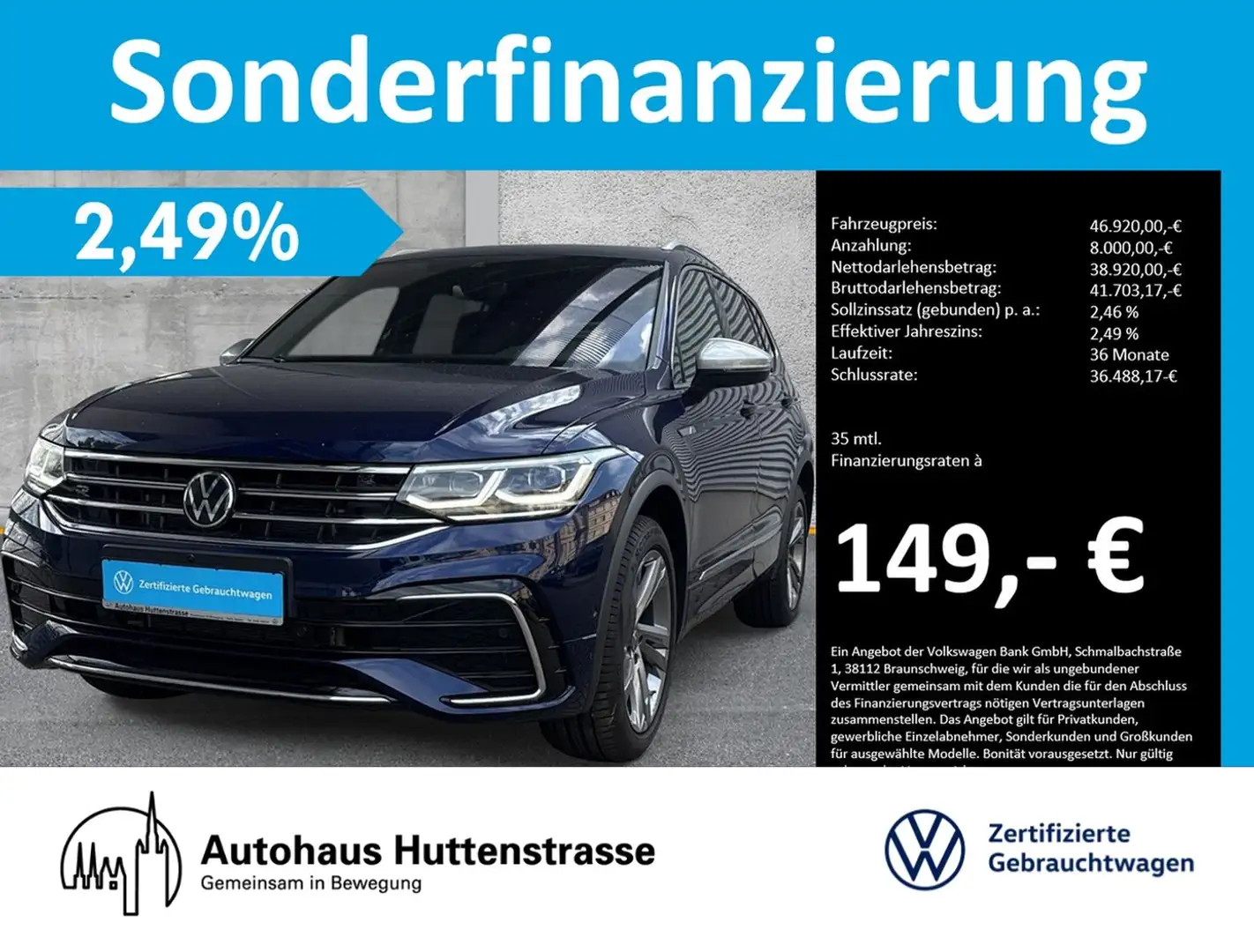 Volkswagen Tiguan Allspace 2.0 TDI DSG 4M R-Line UPE74 LEDER PANO STANDHZG Blau - 1