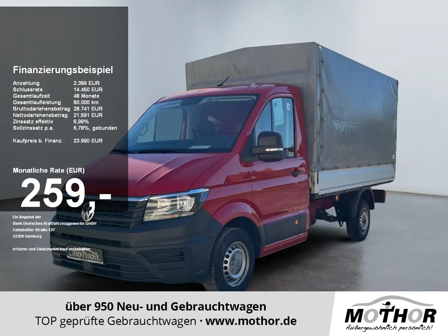 Volkswagen Crafter 35 Pritsche MR 2.0TDI PlaneSpiegel Klima Rot - 1