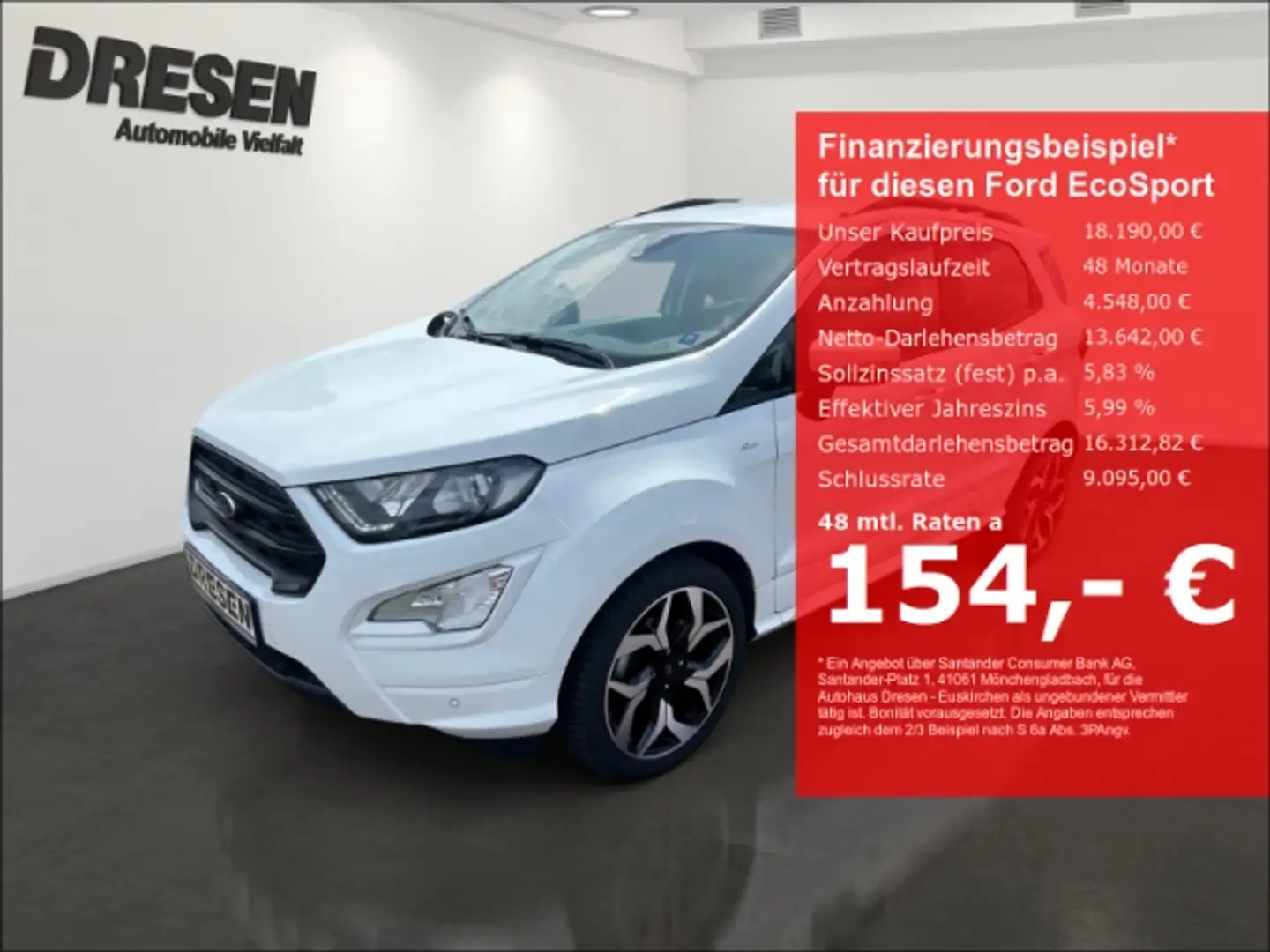 Ford EcoSport ST-Line EU6d 125PS Navigation/ Winter-Paket/ Totwi Weiß - 1