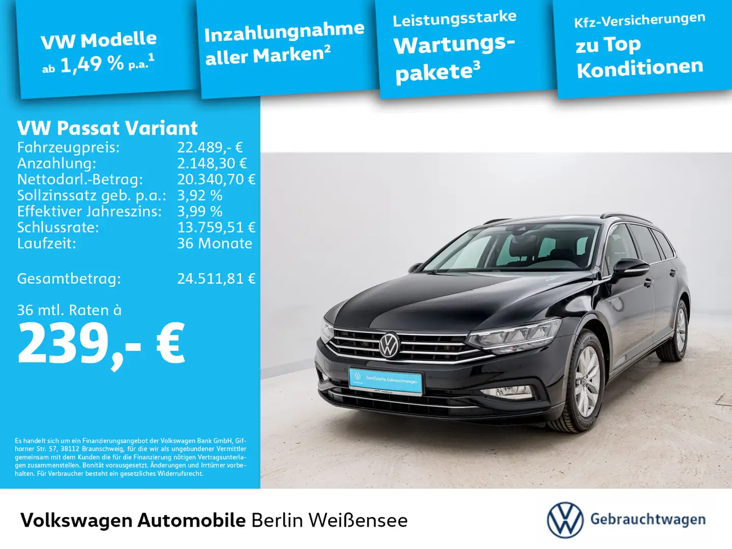 Volkswagen Passat Variant 2.0 TDI Business*DSG*NAV*APP*ACC* Schwarz - 1
