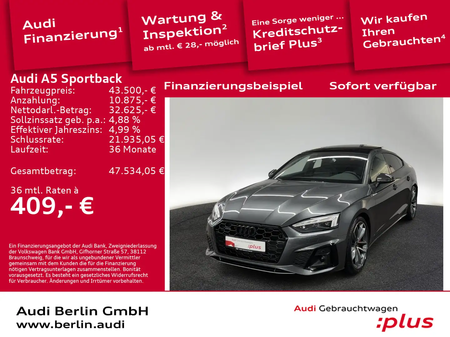 Audi A5 S line 45 TFSI qu.S tr. STDHZG 360° Grau - 1