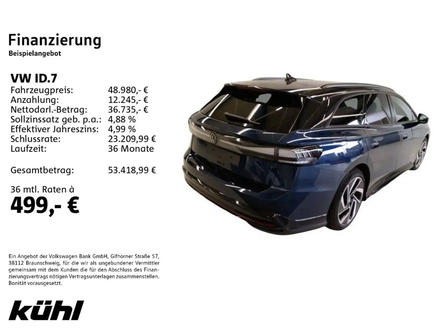 Volkswagen ID.7 Tourer Pro IQ.Light/ACC/HuD/360°/App/Navi/A Blau - 2