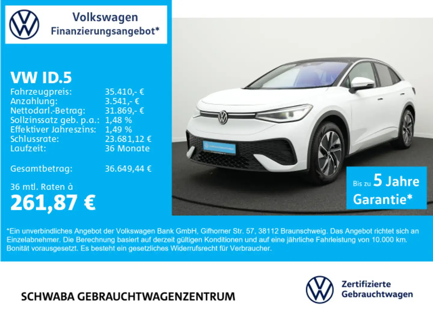 Volkswagen ID.5 Pro *Wärmep.*IQ.LIGHT*NAV*ACC*LANE*19"* Blanc - 1