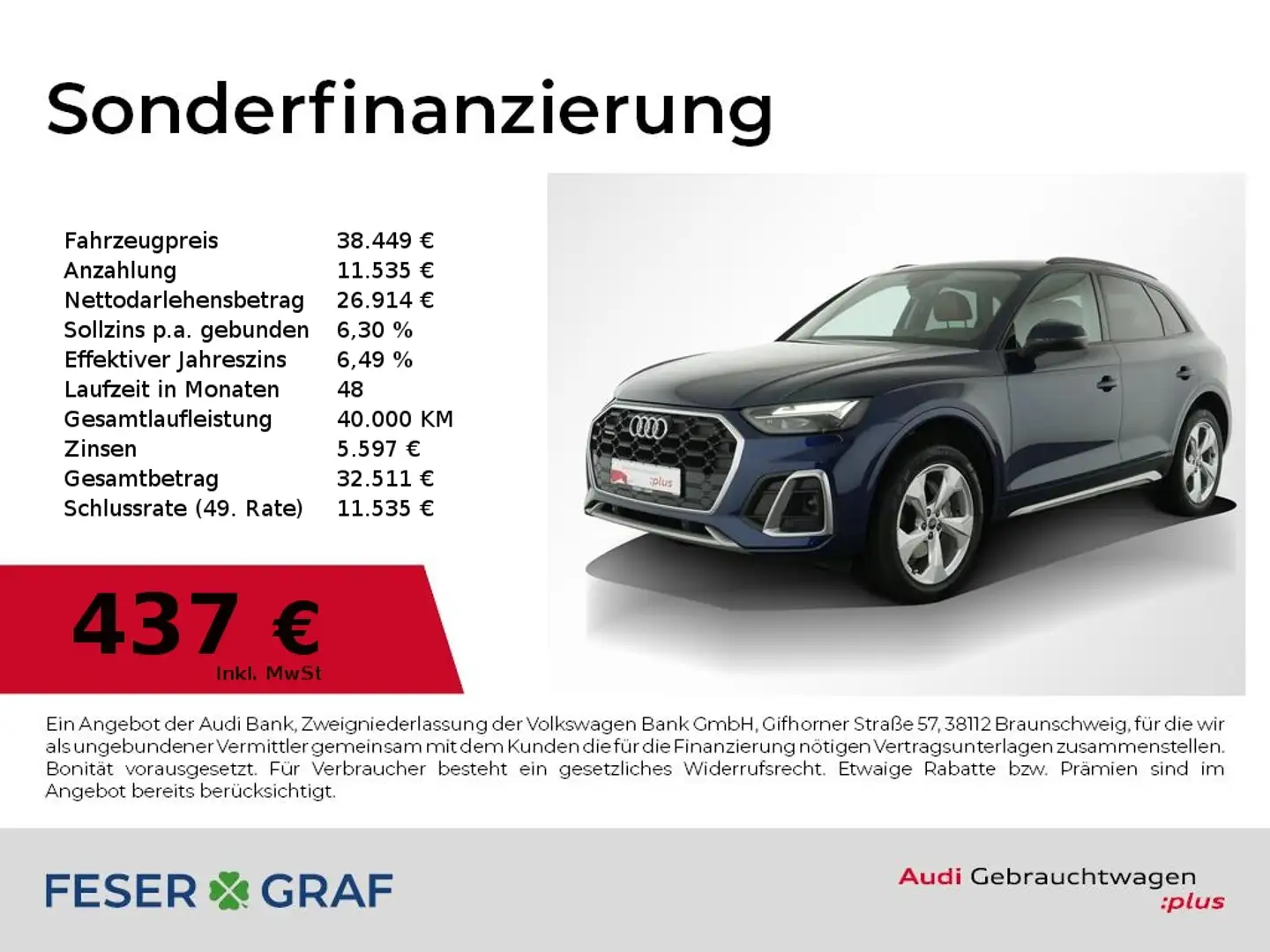 Audi Q5 40 TDI qu S Line Ex Pano,HUD,Sportsitze,Leder Blau - 1