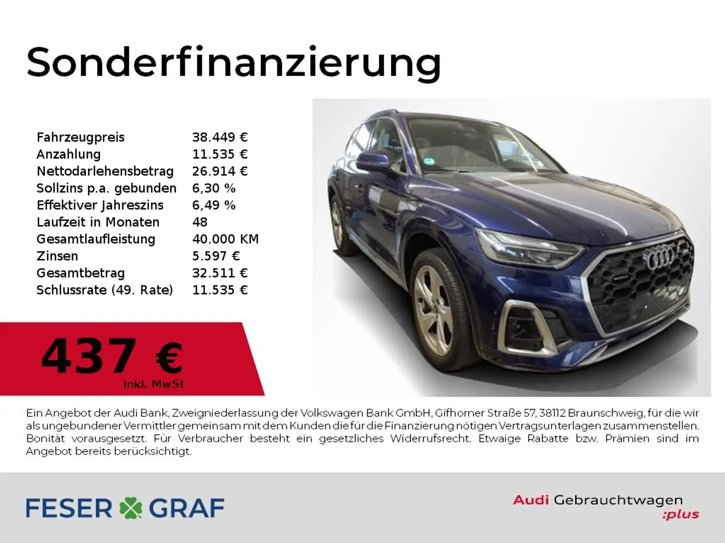 Audi Q5 40 TDI qu S Line Ext Pano,HUD,Sportsitze,Leder,Kam Bleu - 1