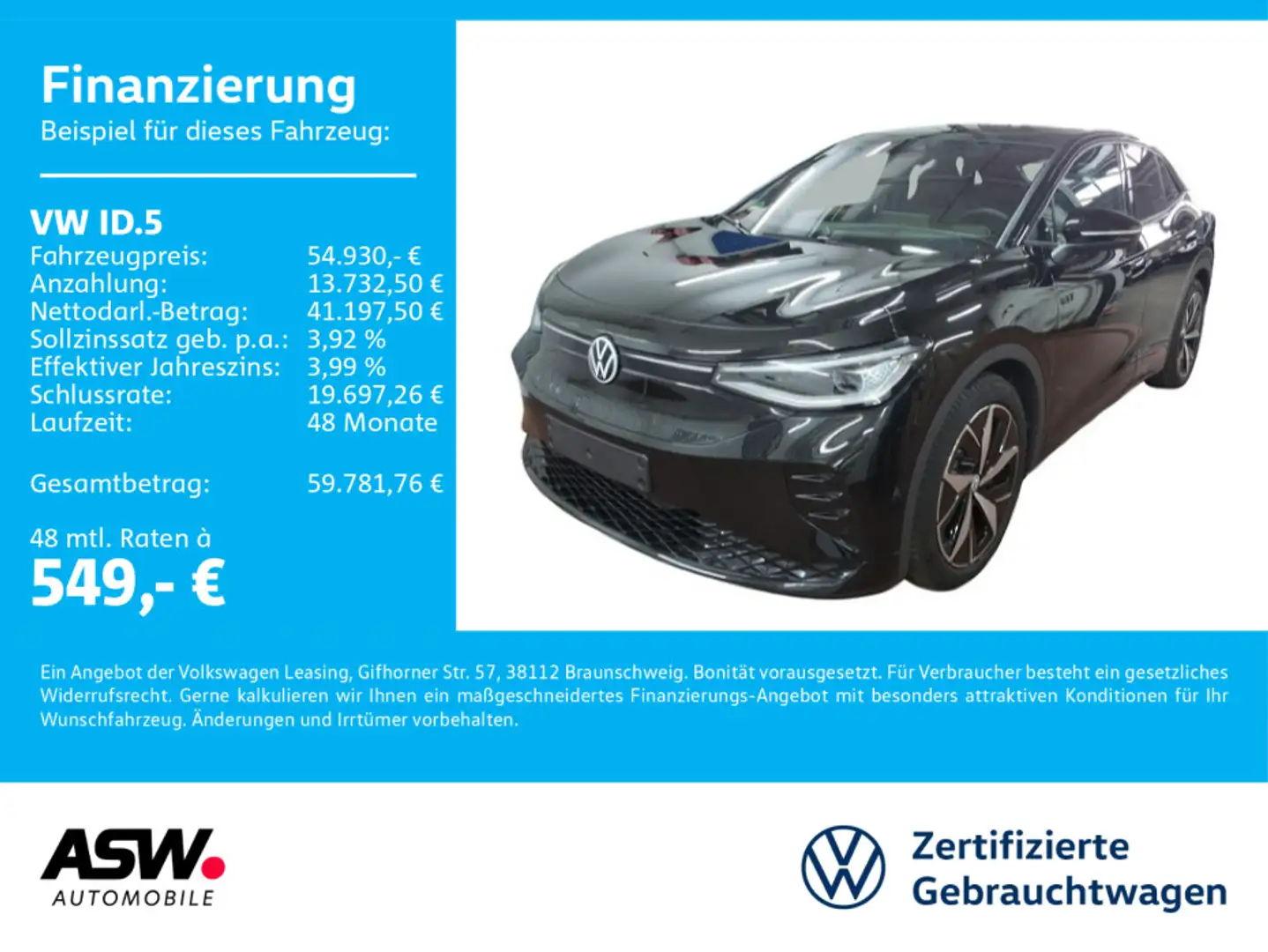 Volkswagen ID.5 GTX 4Motion Navi LED PANO HUD 360 ° Kamera Schwarz - 1