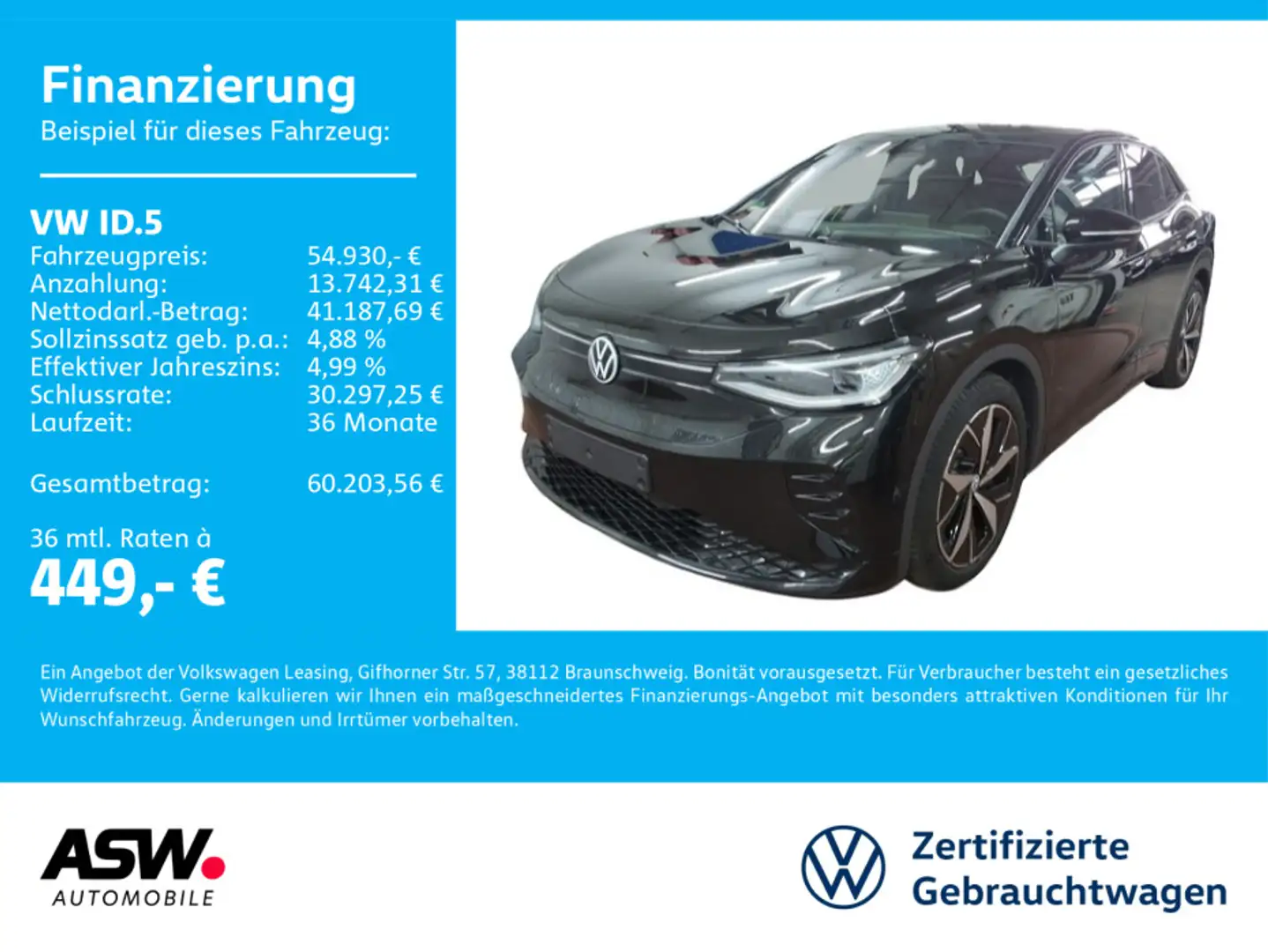 Volkswagen ID.5 GTX 4Motion Navi LED PANO HUD 360 ° Kamera Schwarz - 1