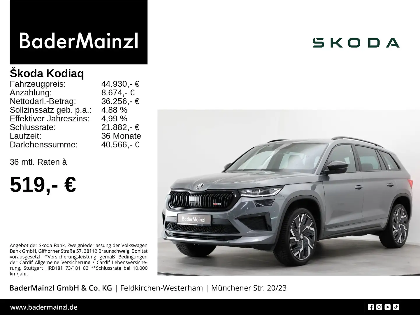 Skoda Kodiaq RS 2.0 TSI 4x4 DSG AHK Stdhz Pano Matrix Grau - 1