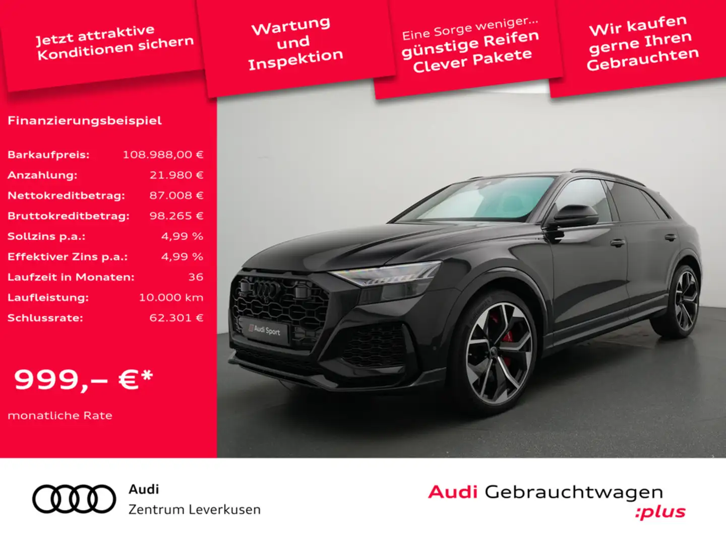 Audi RS Q8 quattro ACC B&O PANO NAVI LEDER SHZ HUD Schwarz - 1