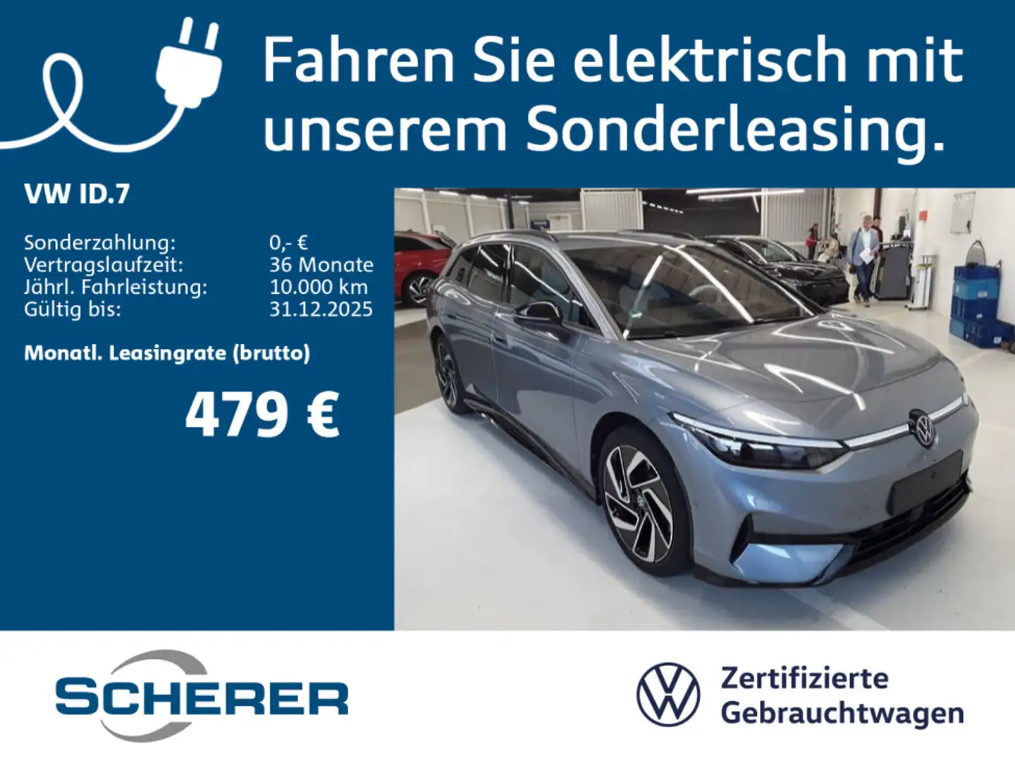 Volkswagen ID.7 Tourer Pro 77 kWH MATRIX WÄRMEPUM. AHK 360° Blau - 1