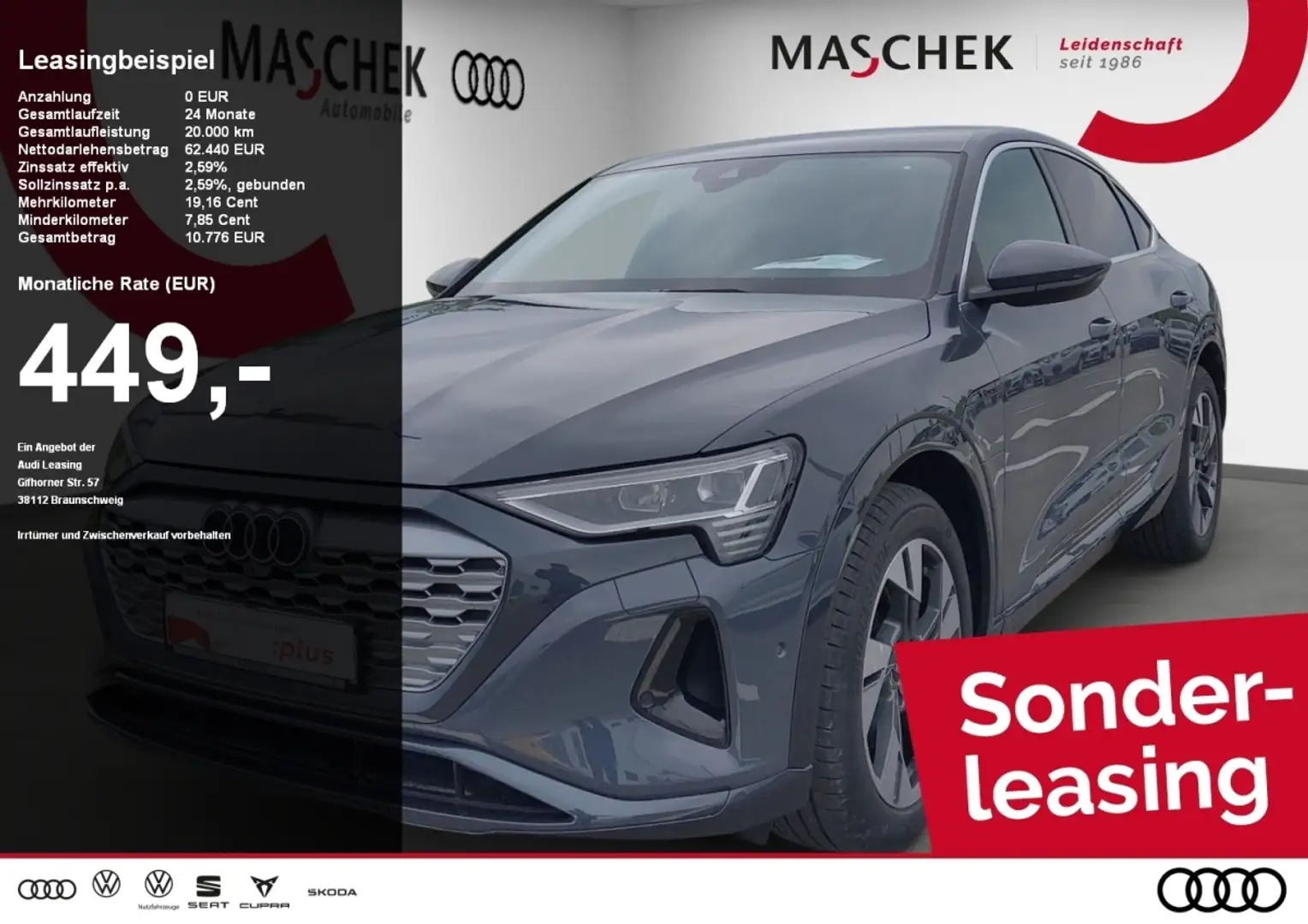 Audi Q8 e-tron Sportback  Advanced 55 AHK Head Up Matrix Ambiente Grijs - 1