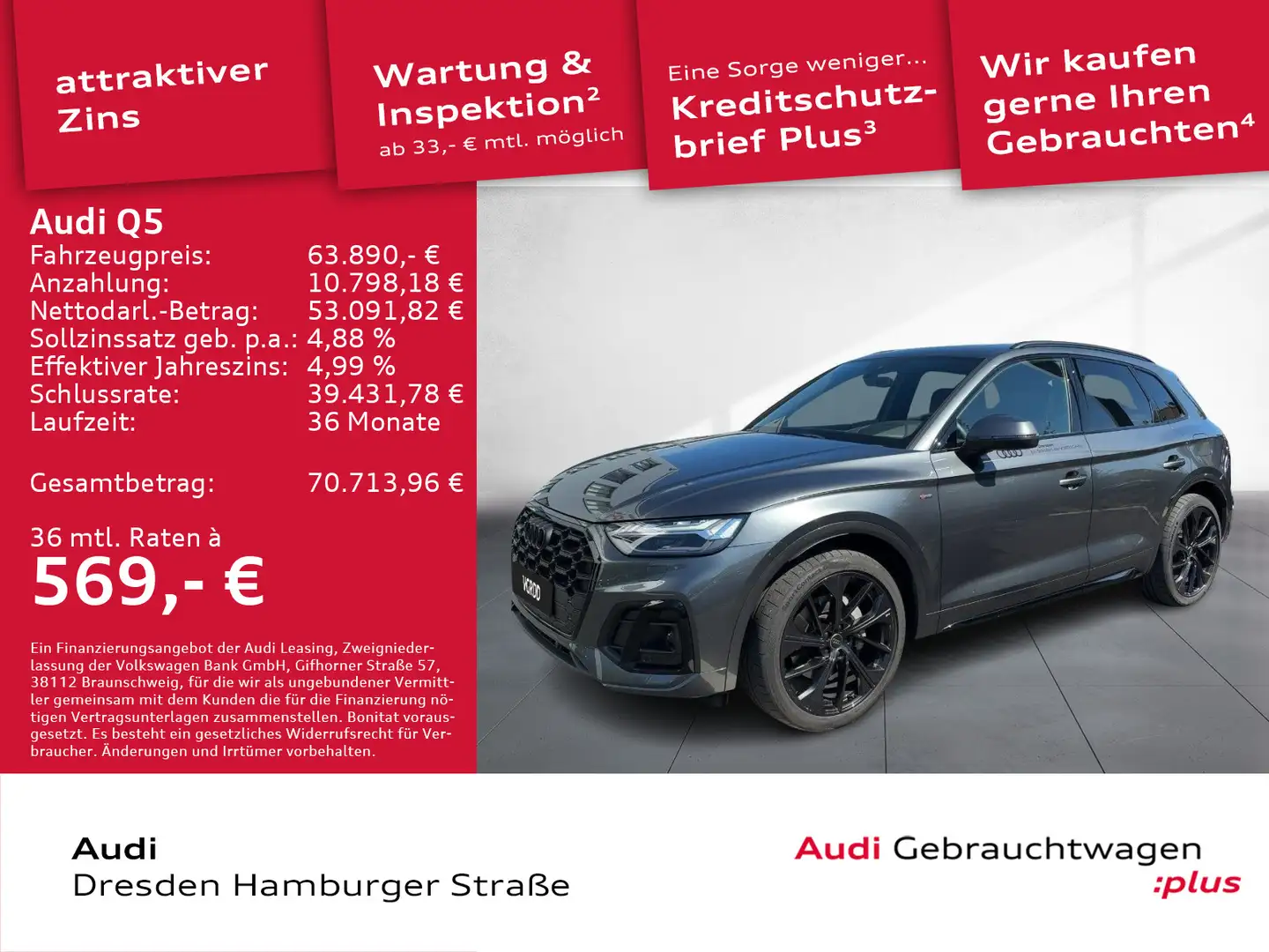 Audi Q5 50TFSI e S line quattro Matrix Navi Pano AHZV Grau - 1