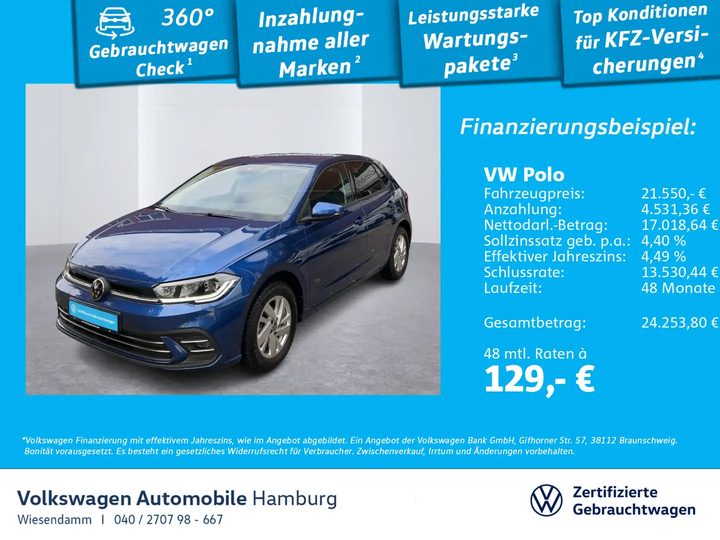 Volkswagen Polo 1.0 TSI Style DSG PDC ACC IQ.Light CarPlay Blau - 1