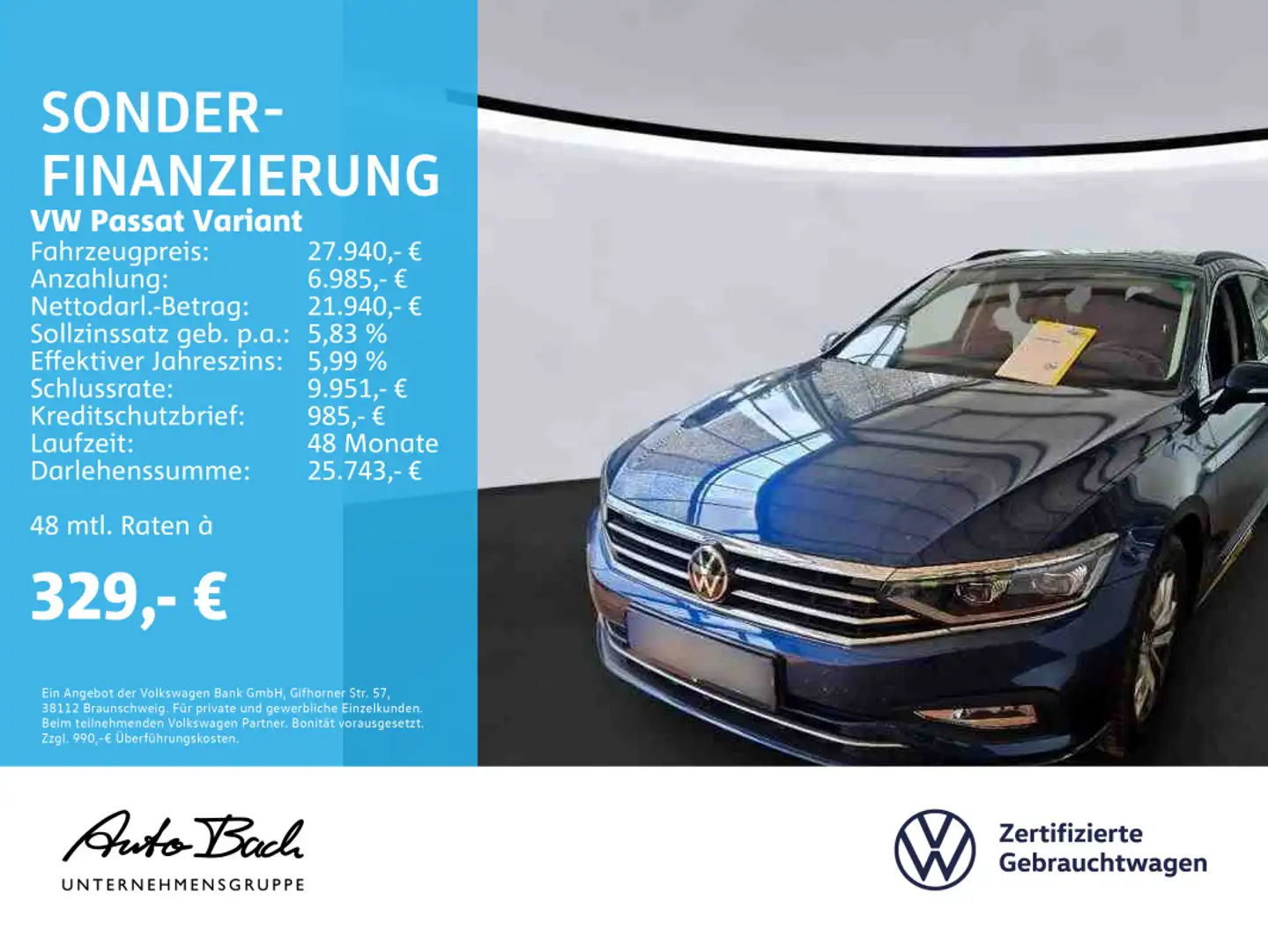Volkswagen Passat Variant 2.0 TDI DSG Business, Navi, LED-M Bleu - 1