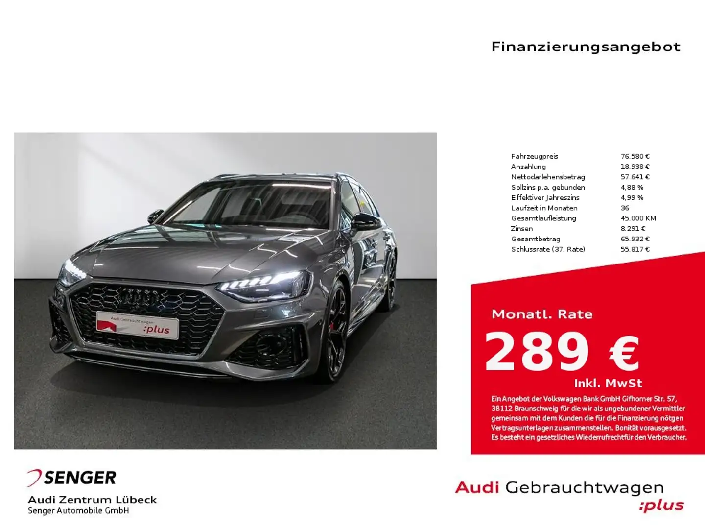Audi RS4 Avant Pano Matrix RS Comp. B&O AHK 290 km/h Grau - 1