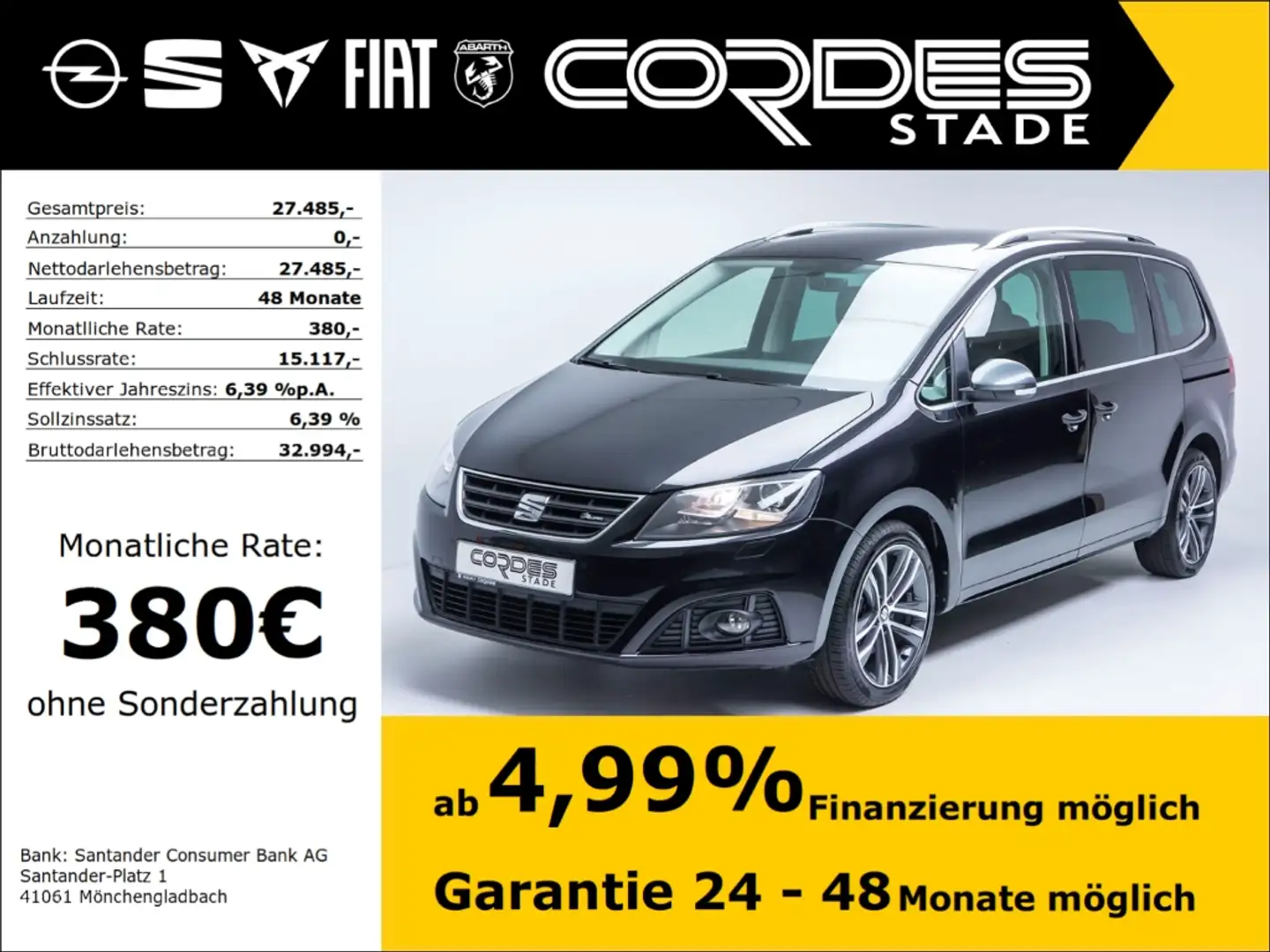 SEAT Alhambra FR-Line 2.0 TDI 7-Sitzer Automatik AHK Navi (58) Schwarz - 1