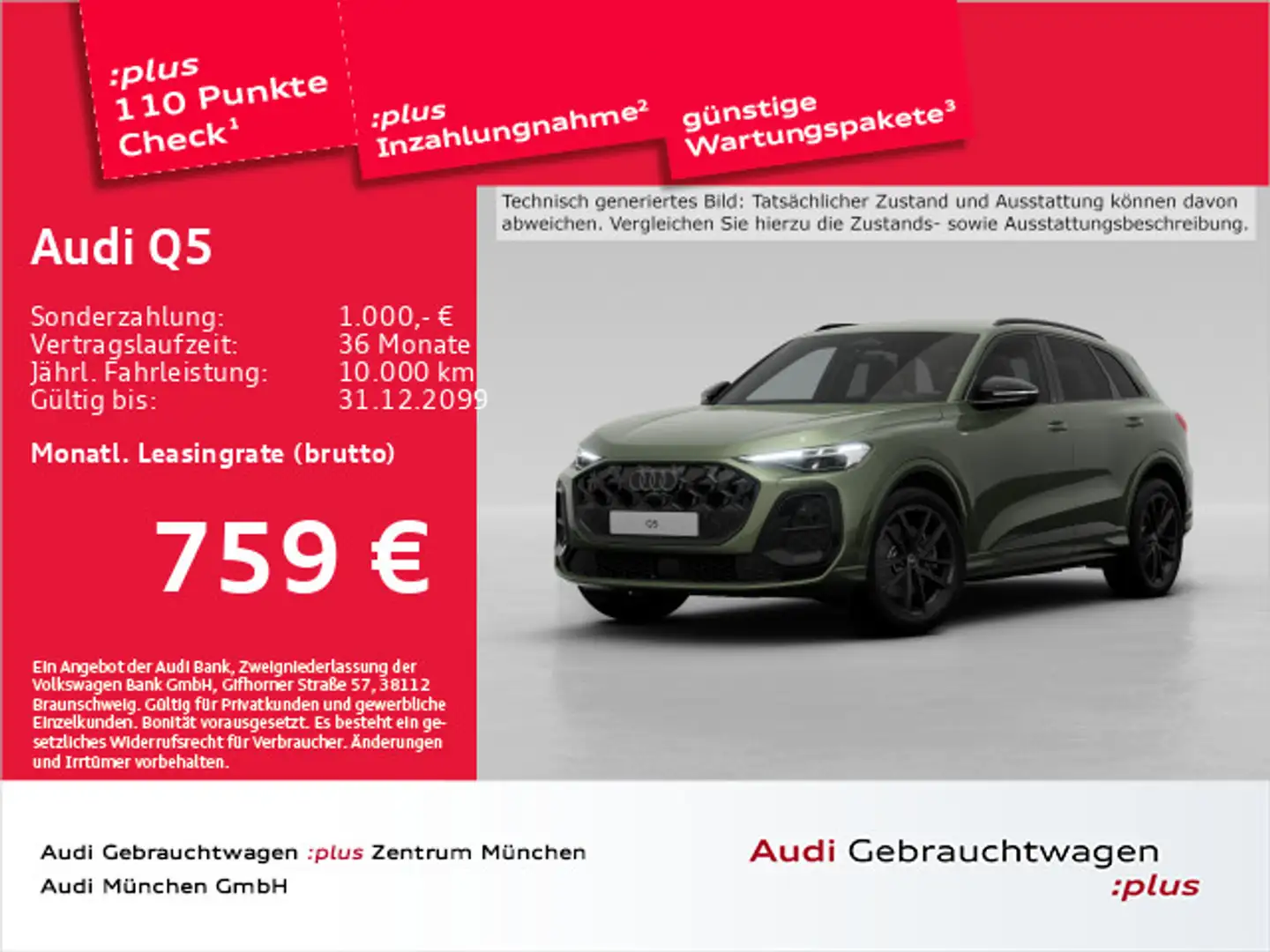 Audi Q5 TDI qu.150 kW S tronic S line ACC/AHK/LuftFed Grün - 1