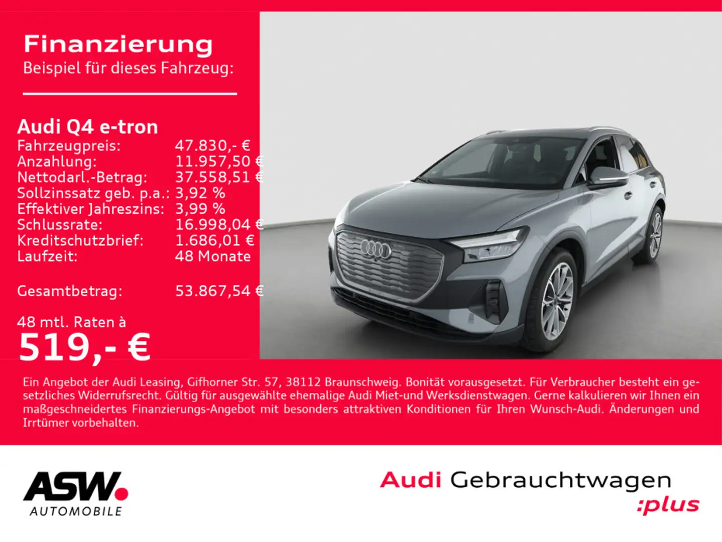 Audi Q4 e-tron Q4 45 e-tron S line NAVI LED PANO RFK ACC SHZ Grau - 1