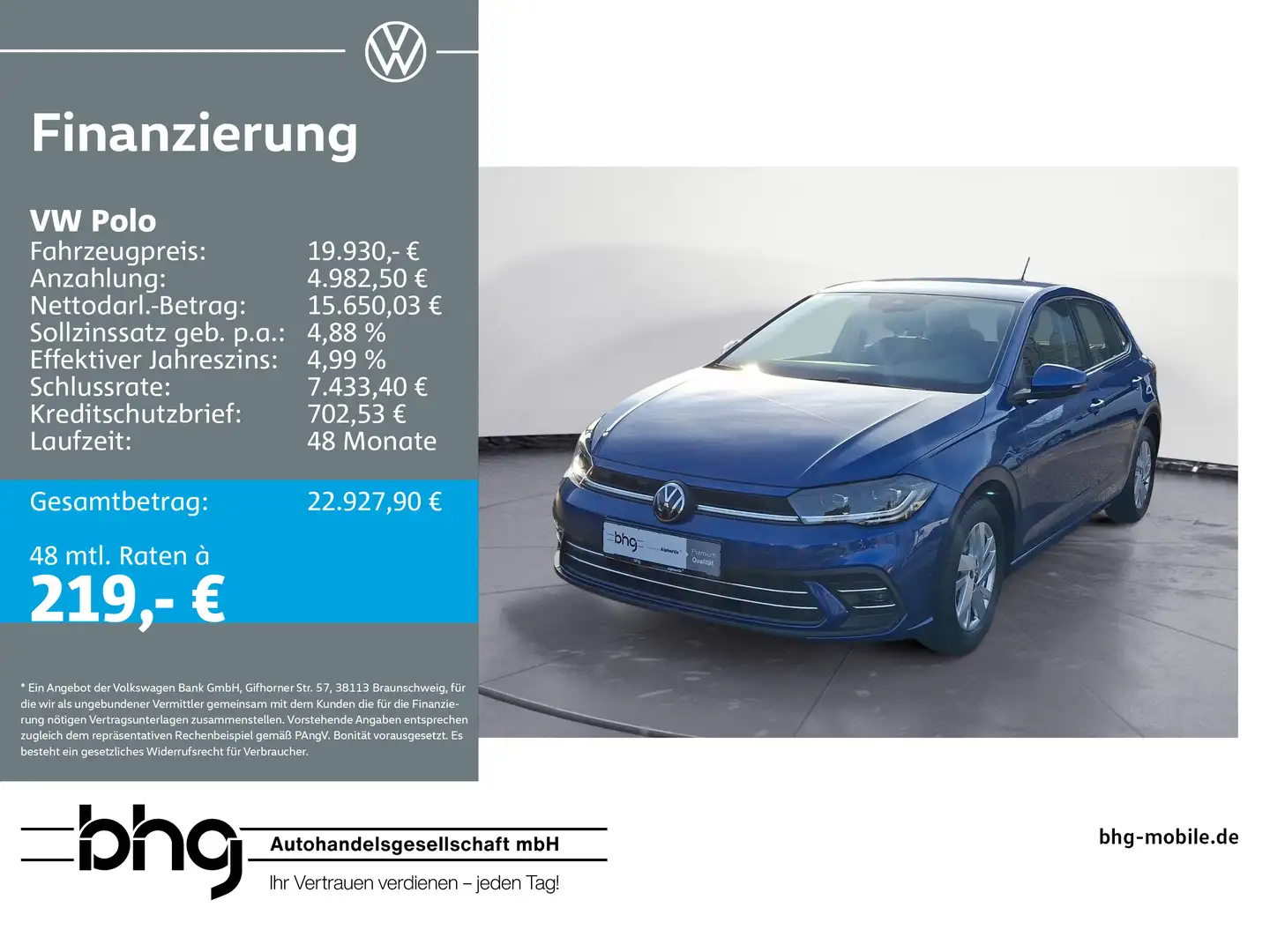 Volkswagen Polo Style 1,0 TSI OPF 5-Gang Blau - 1