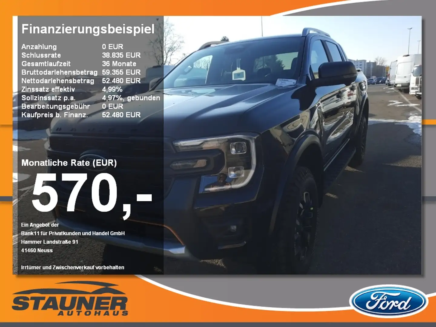 Ford Ranger DOKA Wildtrak X 2.0l EcoBlue 1,99% Fin. Schwarz - 1