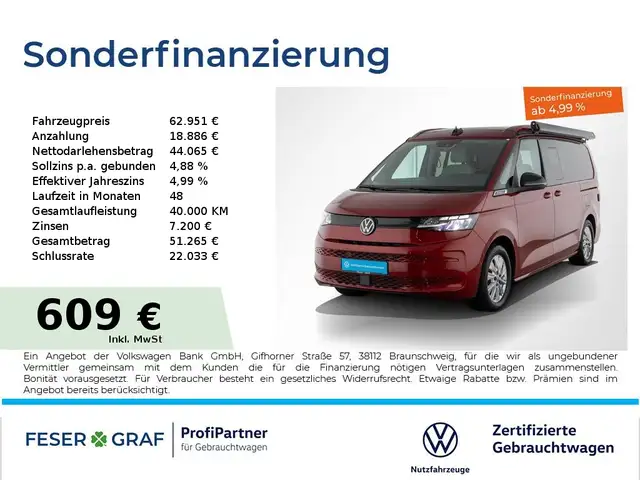 Volkswagen T7 California 2.0TDI BeachCamper DSG AHK LED 5Sitze