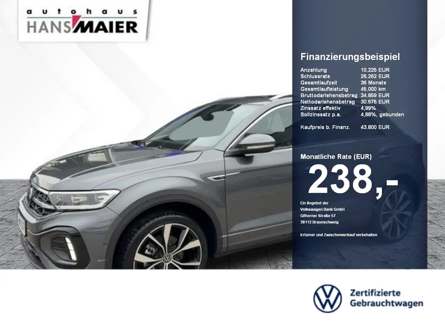 Volkswagen T-Roc R-Line 4MOT. TSI DSG Pano AHK DCC Leder Grau - 1