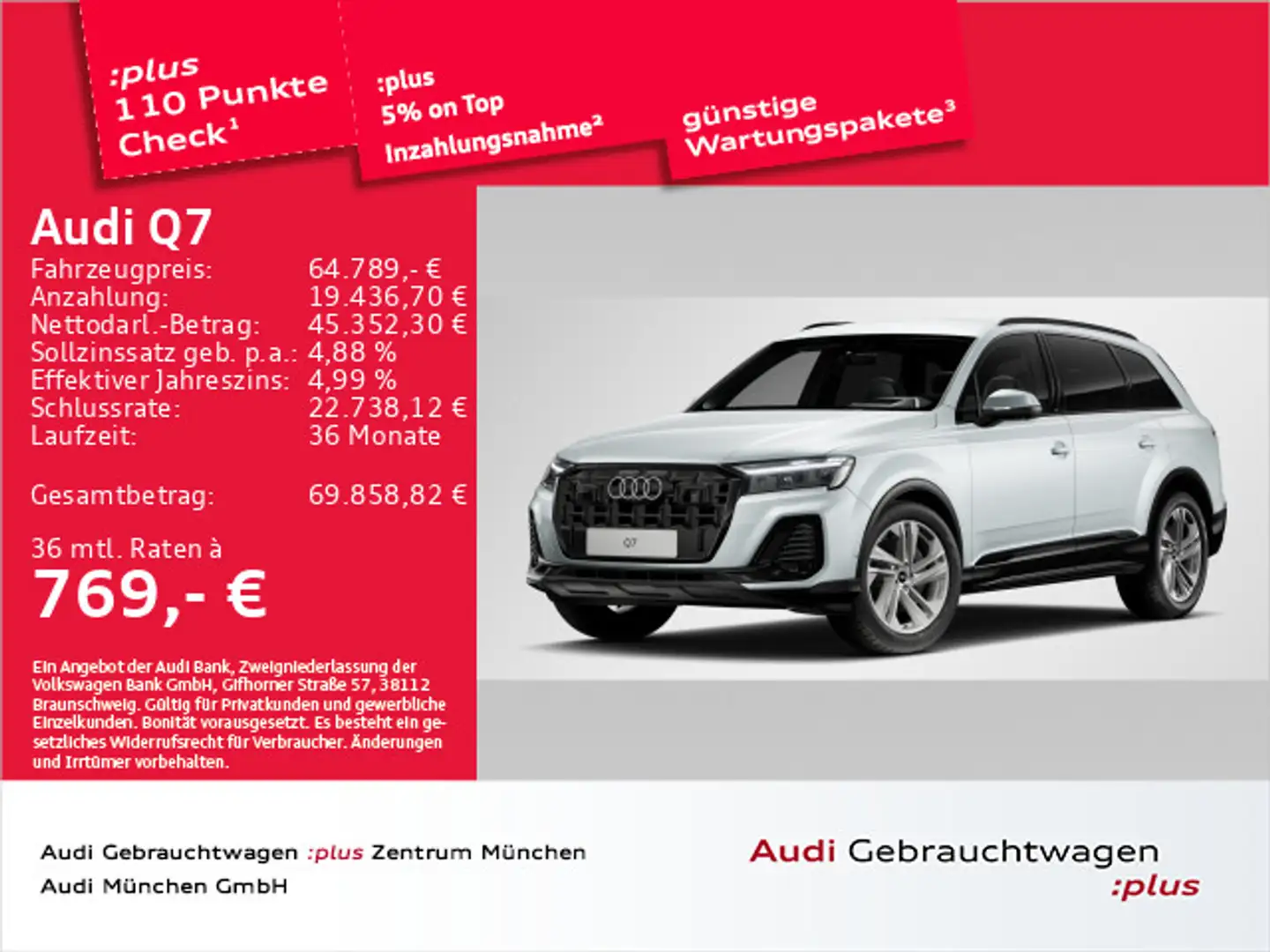 Audi Q7 45 TDI qu. 7-Sitzer/HUD/Matrix/Luftfed/Kamera Silber - 1