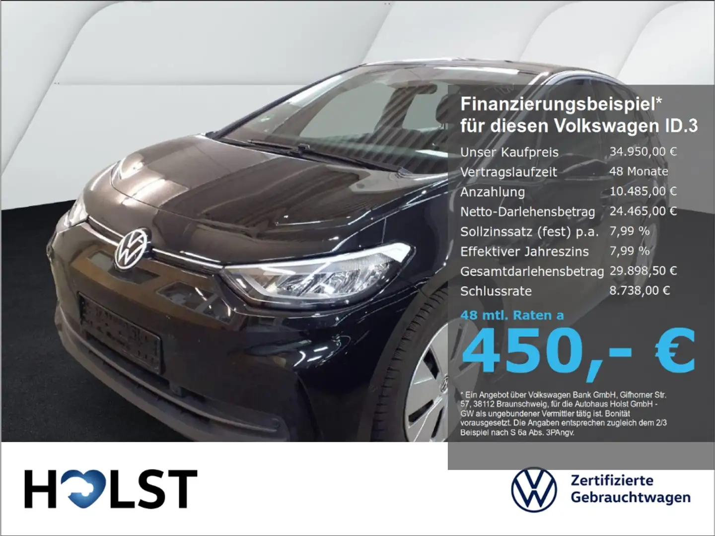 Volkswagen ID.3 Pro 150KW ACC SHZ RüFaKa Navi Klimaautom Schwarz - 1
