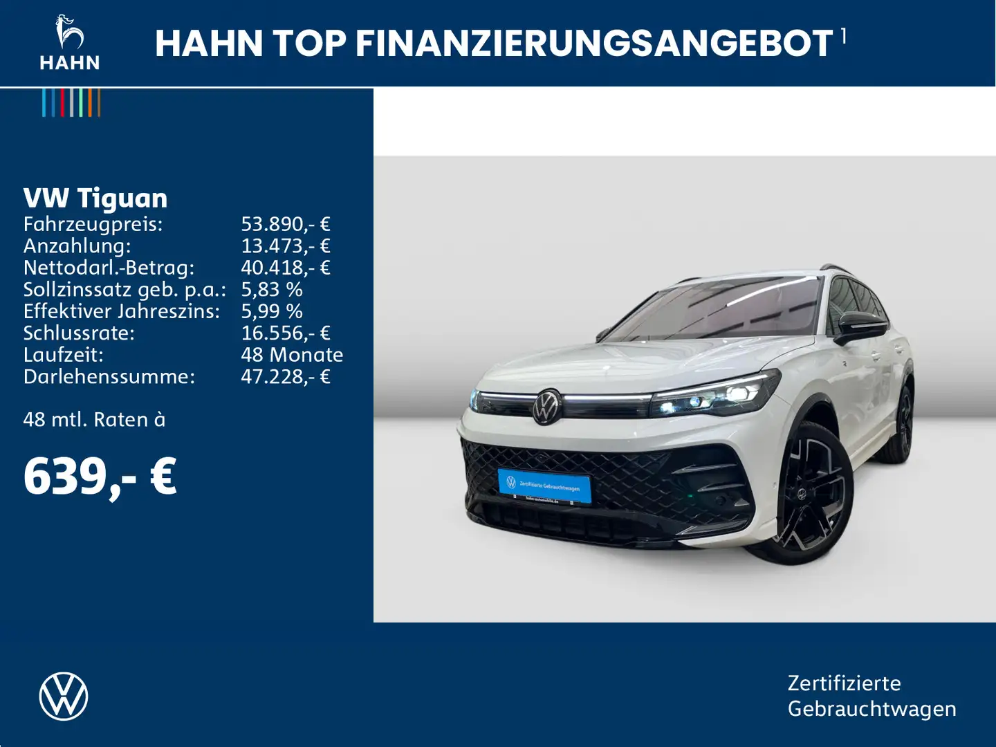 Volkswagen Tiguan 2.0TDI DSG 4Mo R-Line AHK DCC Pano Standh Weiß - 2