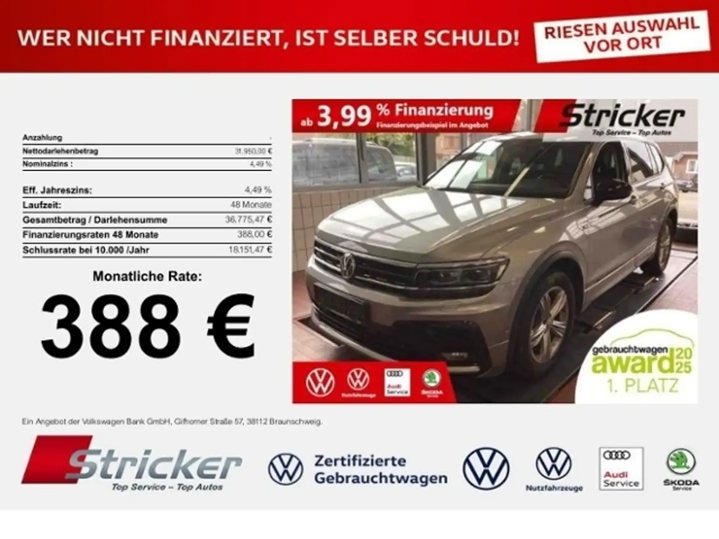 Volkswagen Tiguan Allspace R-Line Black Style 1.5TSI DSG 388,-ohne Anzahlung Silber - 1