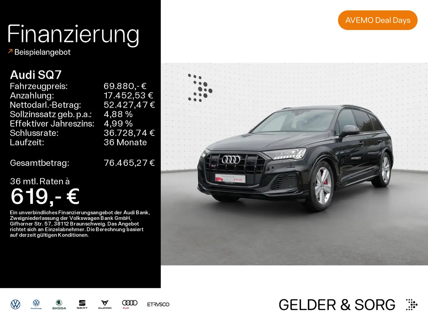 Audi SQ7 Pano*7Sitze*AHK*Stand*HuD*S-Sitze*Air*360° Schwarz - 1