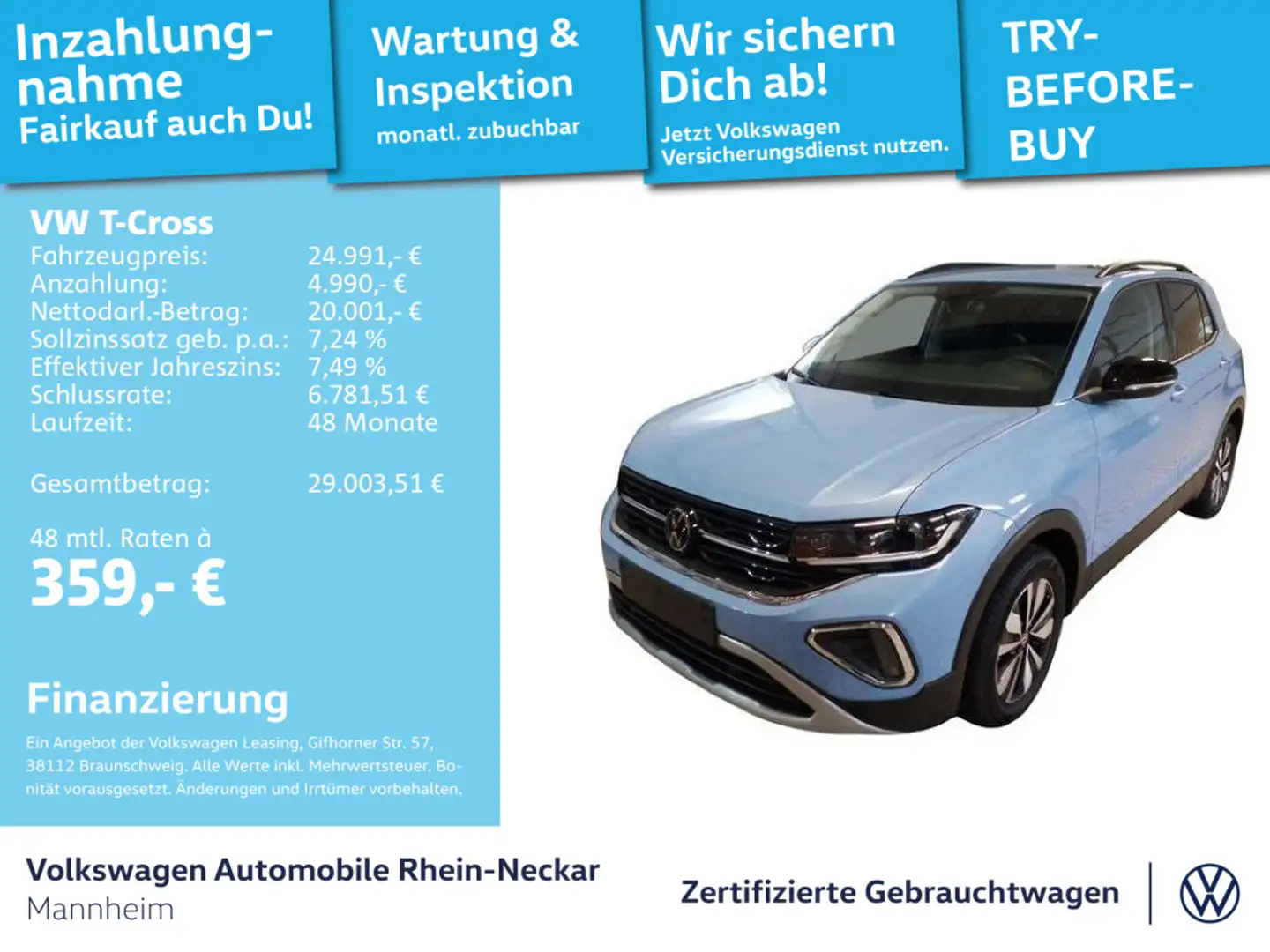 Volkswagen T-Cross 1.0 TSI GOAL DSG Navi PDC LED uvm Blau - 1
