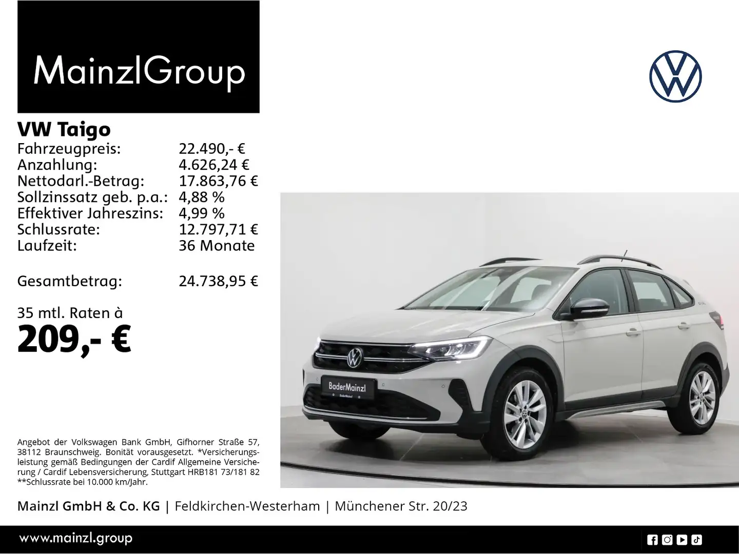 Volkswagen Taigo 1.0 TSI Goal ACC Carplay Kam. LED Virtual Grau - 1