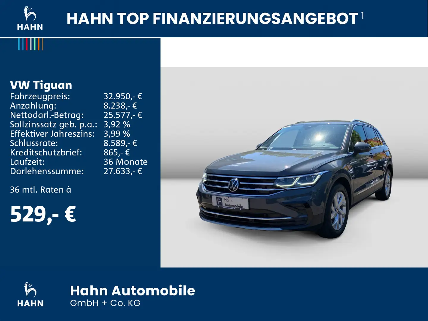 Volkswagen Tiguan 2.0TDI DSG 4Mo Elegance AHK Cam Standh Grau - 2