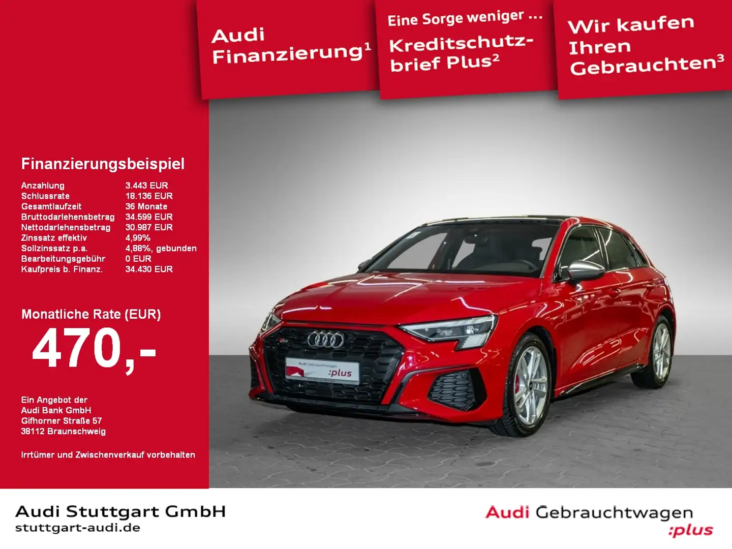 Audi S3 Sportback Pano Akustikglas Matrix-LED SRA Rot - 1