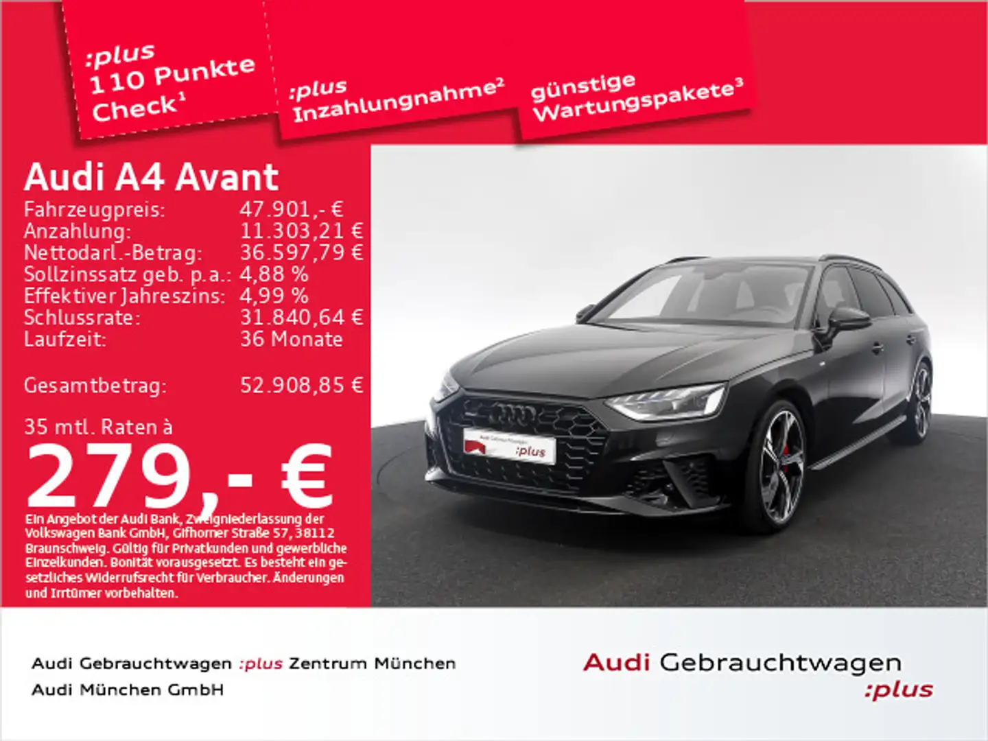 Audi A4 45 TFSI qu. S tronic 2x S line Pano/B&O Negro - 1