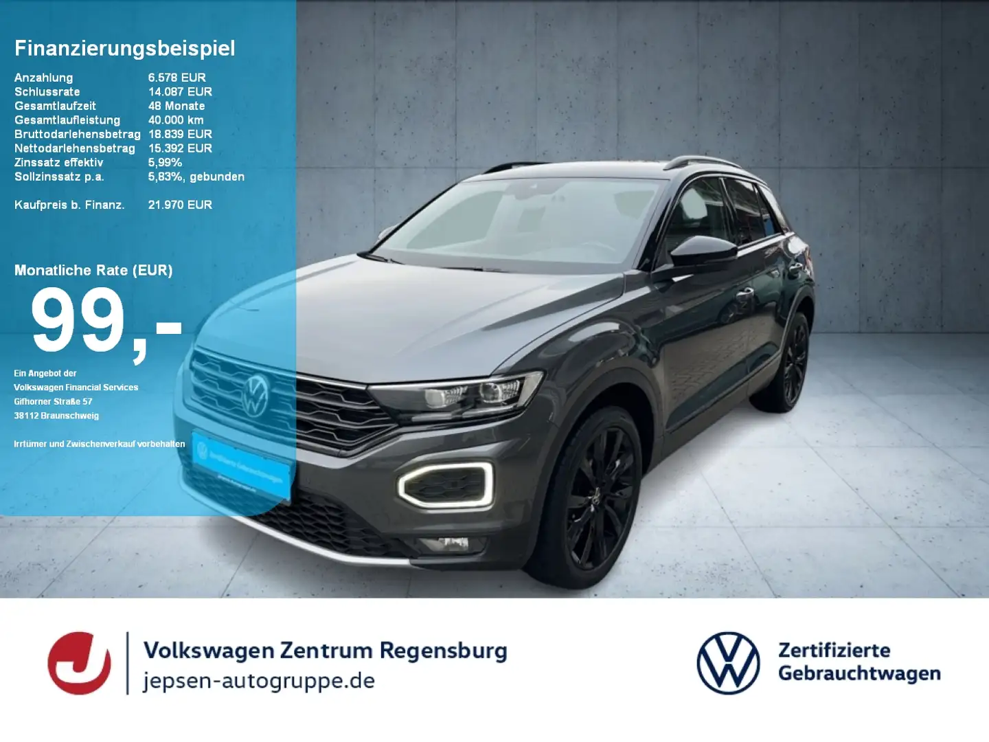 Volkswagen T-Roc Sport 1.5 TSI DSG R-KAMERA BlindSpot NAVI Grau - 1