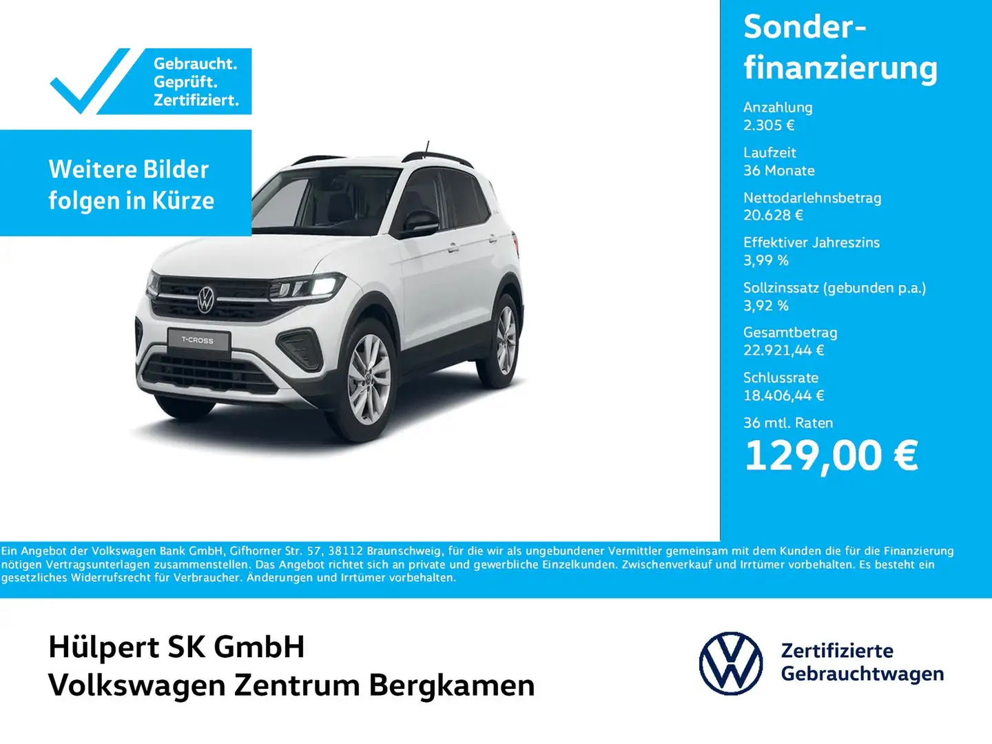 Volkswagen T-Cross 1.0 GOAL ACC CARPLAY LM17 SITZHEIZUNG Weiß - 1