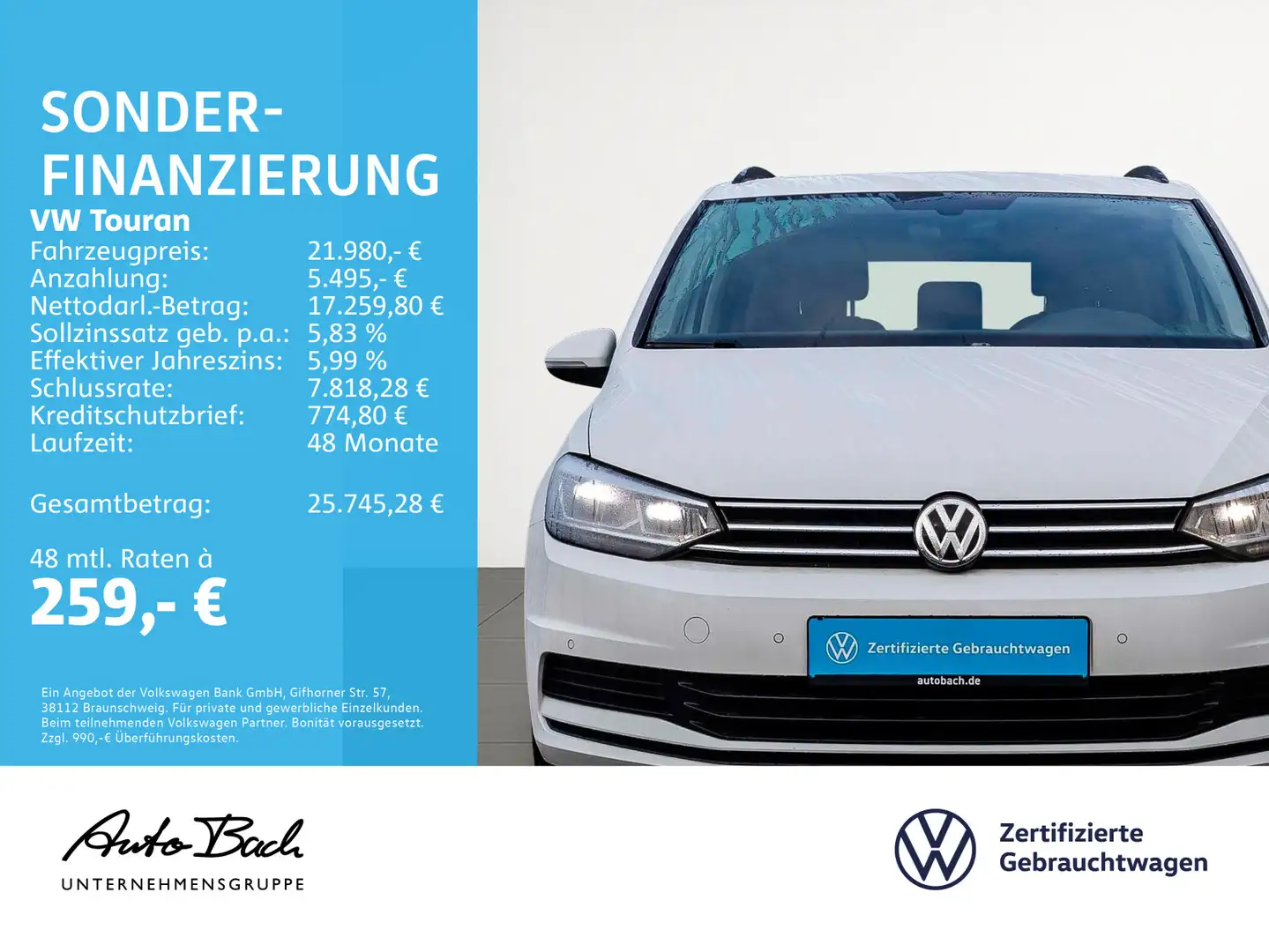 Volkswagen Touran 1.5 TSI Comfortline DSG Navi LED ACC EPH Weiß - 2