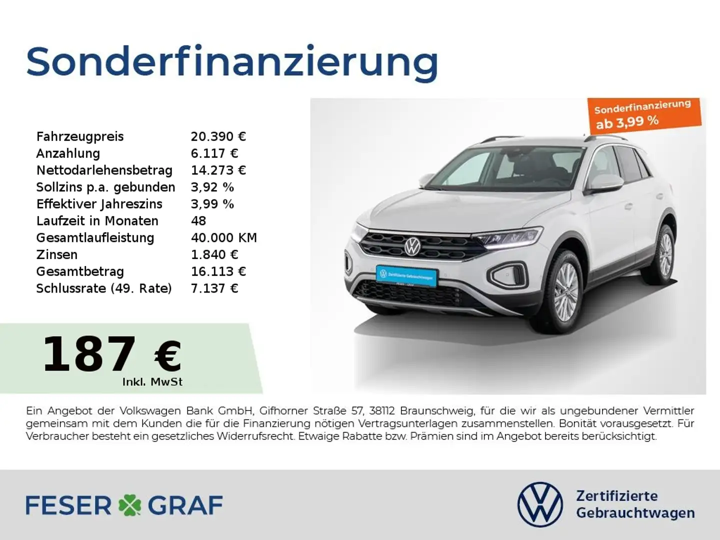 Volkswagen T-Roc 1.0 TSI Life Navi / LED / ParkAssist Weiß - 1