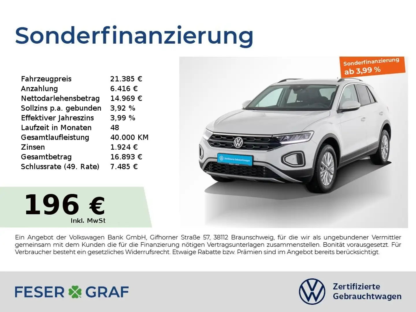 Volkswagen T-Roc 1.0 TSI Life Navi / LED / ParkAssist Weiß - 1