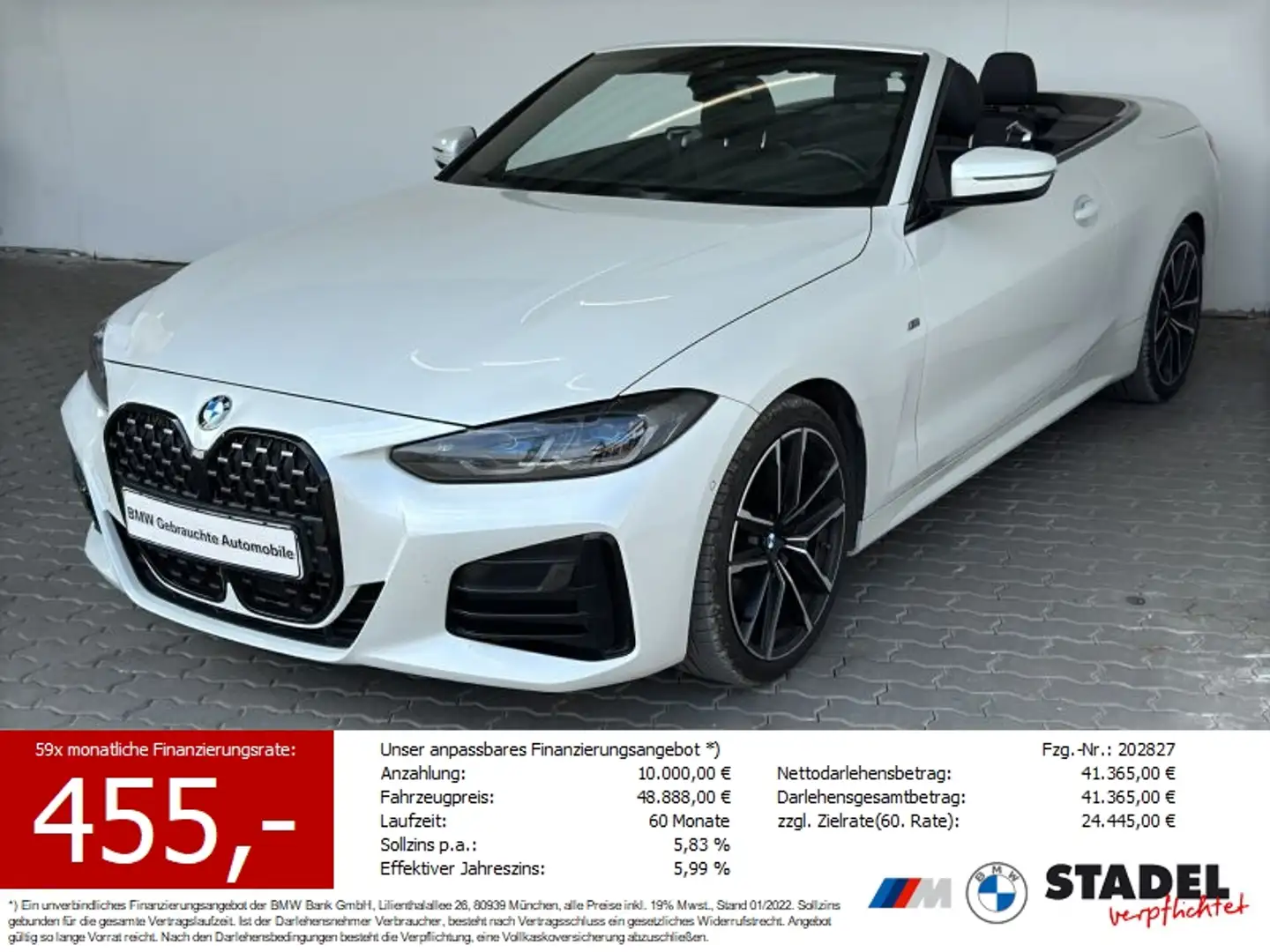 BMW 440 Mi xDr Cabrio Navi.Laser.ACC.HuD.ParkAs.LR-Hz Weiß - 1