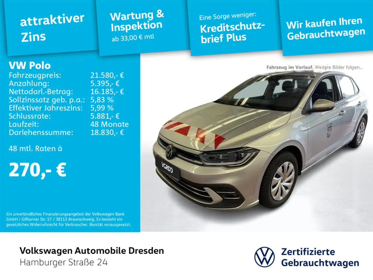Volkswagen Polo Style 1.0 TSI IQ APP NAVI PDC TRAVEL Silber - 1