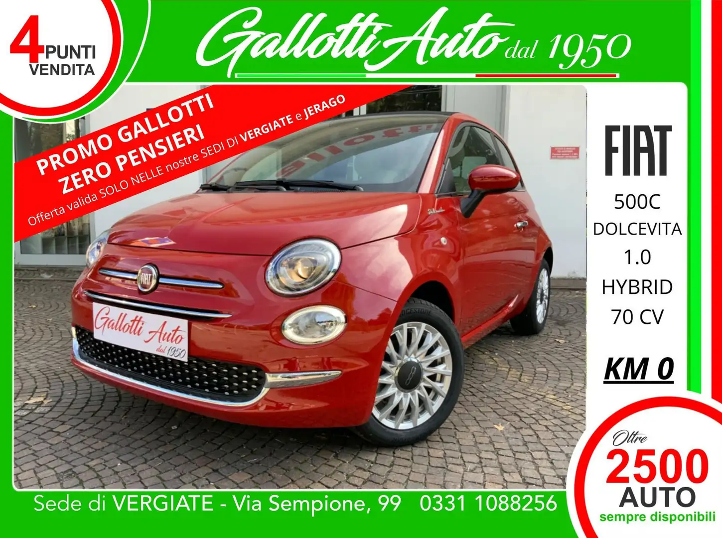 Fiat 500C Hybrid Dolcevita-PROMO GALLOTTI Ø PENSIERI Rosso - 1