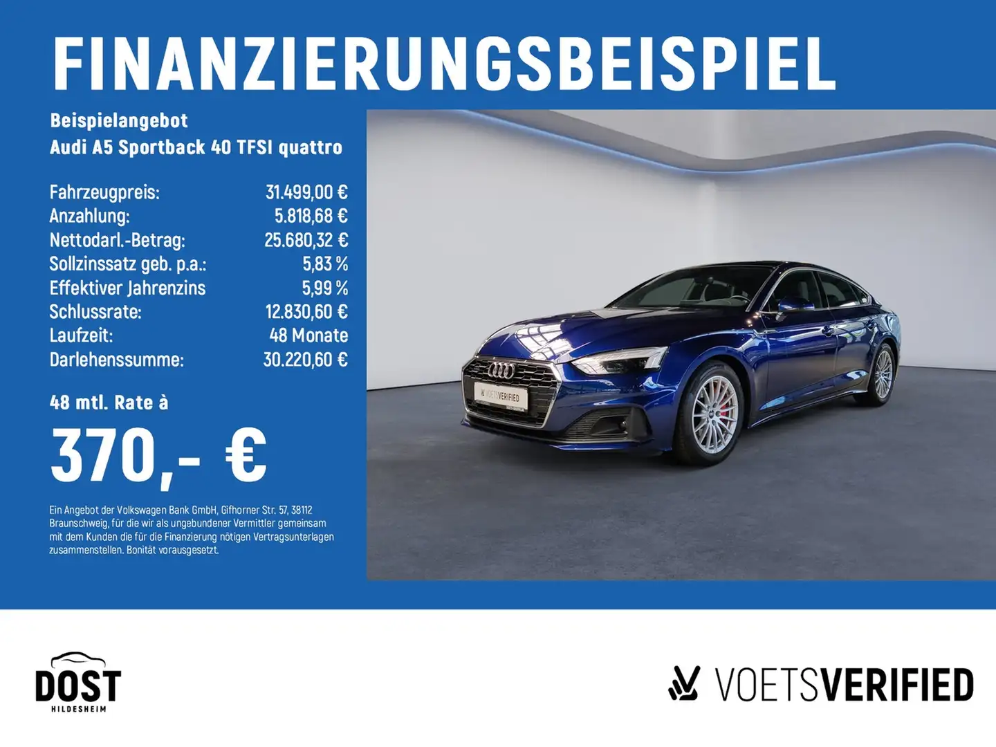 Audi A5 Sportback 40 TFSI quattro DAB+MATRIX LED+PANO Azul - 2