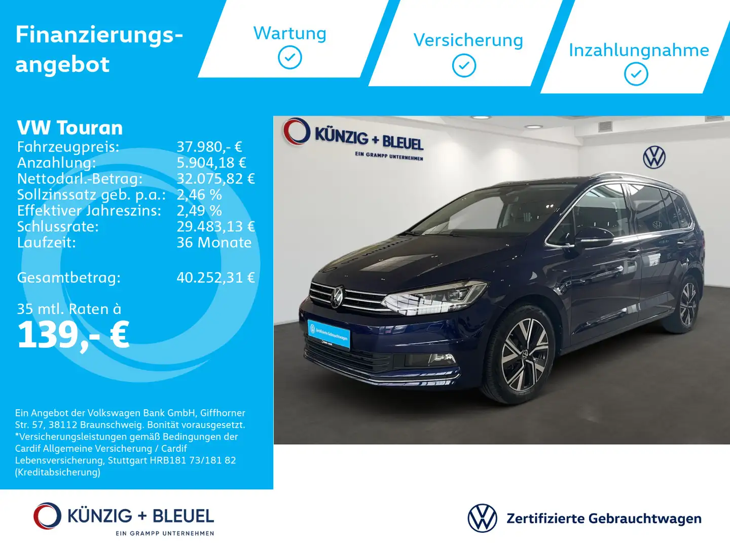 Volkswagen Touran Highline 150PS DSG*Nav*AHK*Pano*Kam*elekt Blau - 1
