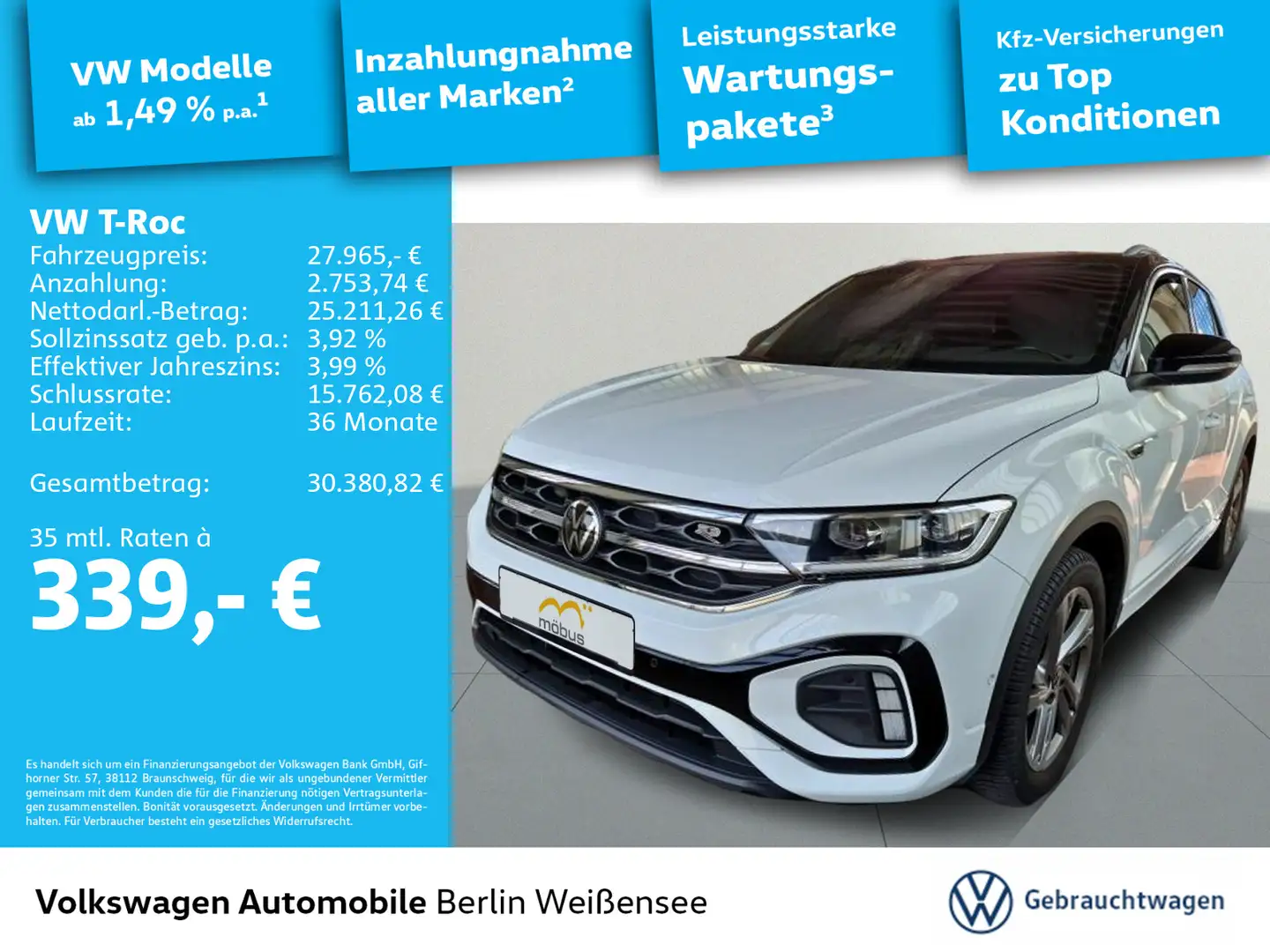 Volkswagen T-Roc 1.5 TSI R-Line OPF*DSG*ACC*RFK*PDC*AHK* Weiß - 1