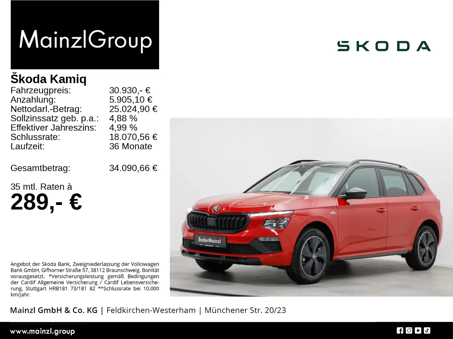 Skoda Kamiq 1.0 TSI DSG Monte Carlo AHK Matrix Pano Rot - 1
