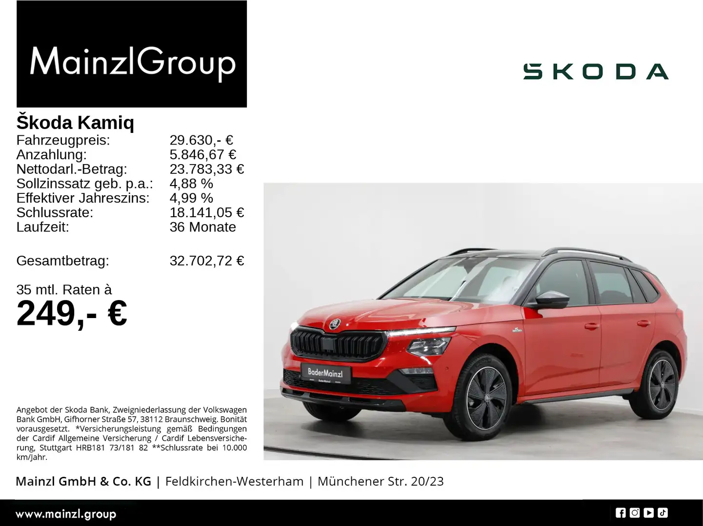 Skoda Kamiq 1.0 TSI DSG Monte Carlo AHK Matrix Pano Rot - 1